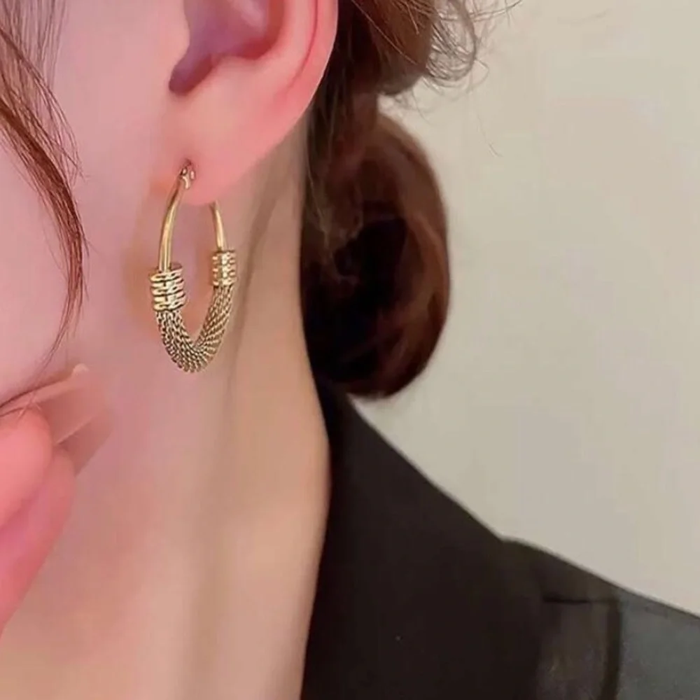 New Anthro Gold Textured Hoop Earrings - Picture 8 of 14